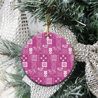 Vintage Hawaiian Quilting Patterns Ceramic Ornament Pink Style Tribal Fabric Patchwork - Polynesian Pride