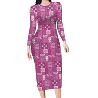 Vintage Hawaiian Quilting Patterns Family Matching Long Sleeve Bodycon Dress and Hawaiian Shirt Pink Style Tribal Fabric Patchwork LT9 Mom's Dress Pink - Polynesian Pride