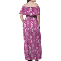 Vintage Hawaiian Quilting Patterns Family Matching Off Shoulder Maxi Dress and Hawaiian Shirt Pink Style Tribal Fabric Patchwork LT9 - Polynesian Pride