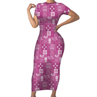 Vintage Hawaiian Quilting Patterns Family Matching Short Sleeve Bodycon Dress and Hawaiian Shirt Pink Style Tribal Fabric Patchwork LT9 Mom's Dress Pink - Polynesian Pride