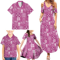 Vintage Hawaiian Quilting Patterns Family Matching Summer Maxi Dress and Hawaiian Shirt Pink Style Tribal Fabric Patchwork LT9 - Polynesian Pride