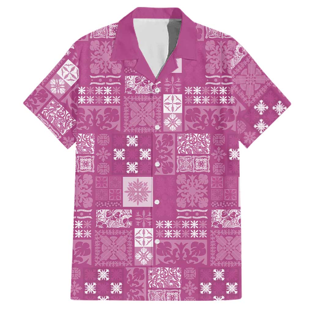 Vintage Hawaiian Quilting Patterns Family Matching Summer Maxi Dress and Hawaiian Shirt Pink Style Tribal Fabric Patchwork LT9 Dad's Shirt - Short Sleeve Pink - Polynesian Pride