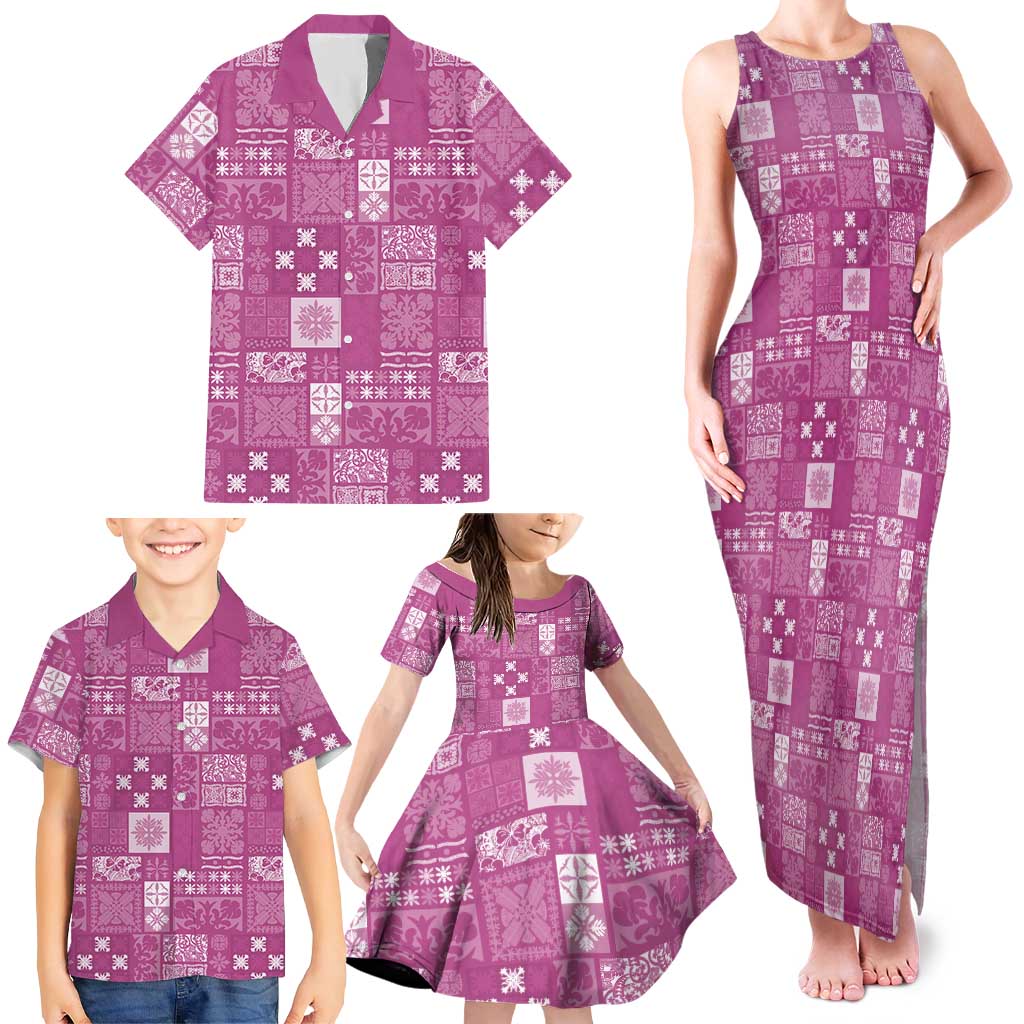 Vintage Hawaiian Quilting Patterns Family Matching Tank Maxi Dress and Hawaiian Shirt Pink Style Tribal Fabric Patchwork LT9 - Polynesian Pride