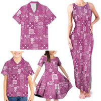 Vintage Hawaiian Quilting Patterns Family Matching Tank Maxi Dress and Hawaiian Shirt Pink Style Tribal Fabric Patchwork LT9 - Polynesian Pride
