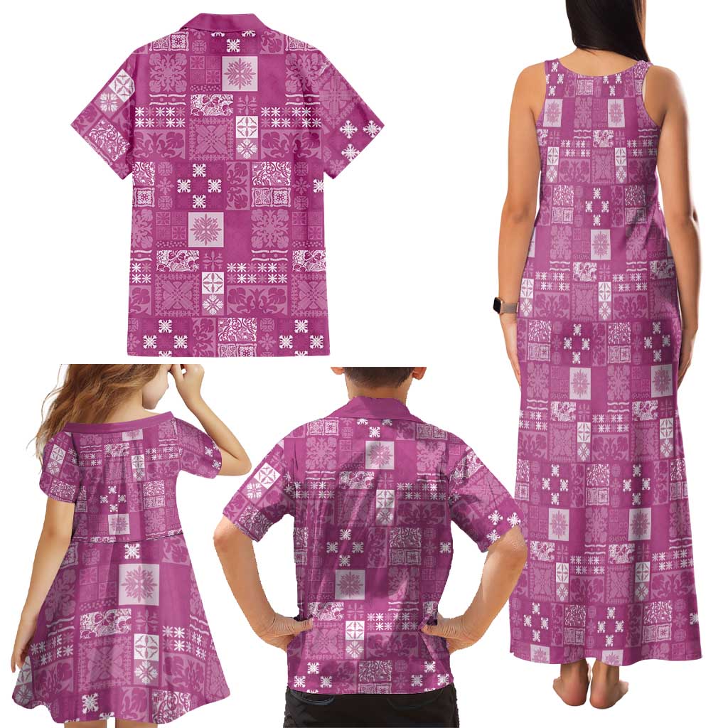 Vintage Hawaiian Quilting Patterns Family Matching Tank Maxi Dress and Hawaiian Shirt Pink Style Tribal Fabric Patchwork LT9 - Polynesian Pride