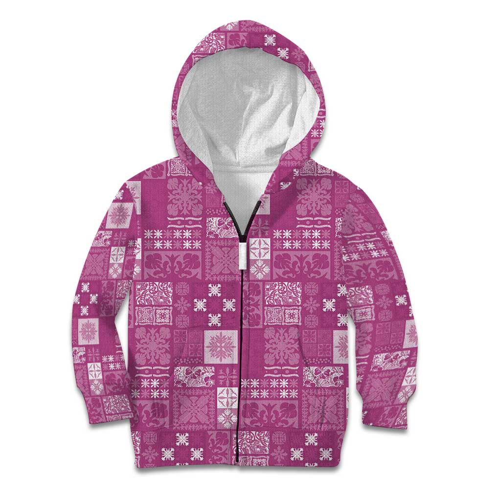 Vintage Hawaiian Quilting Patterns Kid Hoodie Pink Style Tribal Fabric Patchwork - Polynesian Pride