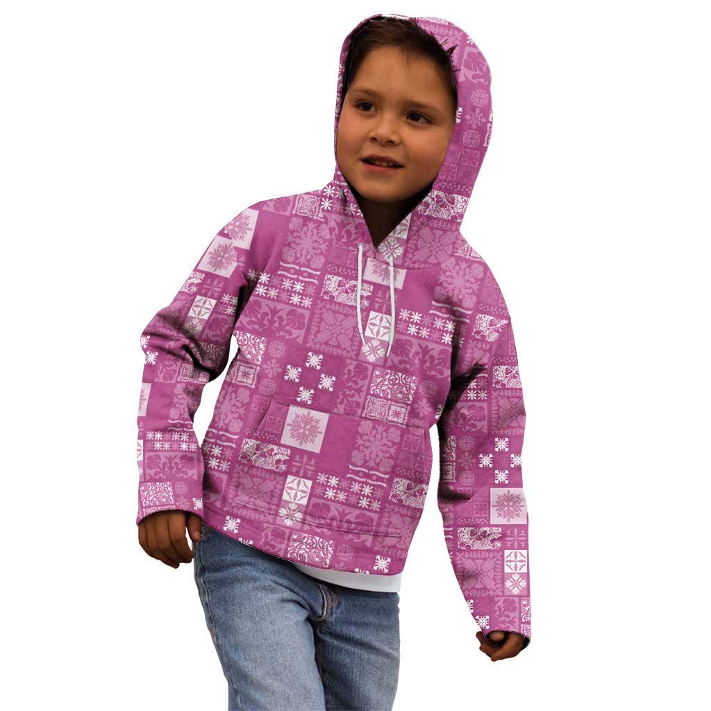 Vintage Hawaiian Quilting Patterns Kid Hoodie Pink Style Tribal Fabric Patchwork - Polynesian Pride