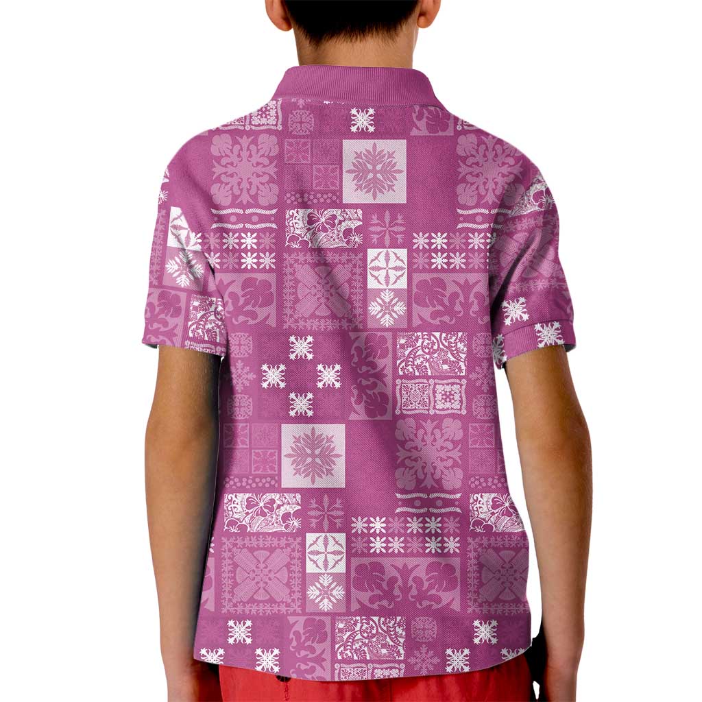 Vintage Hawaiian Quilting Patterns Kid Polo Shirt Pink Style Tribal Fabric Patchwork LT9 - Polynesian Pride