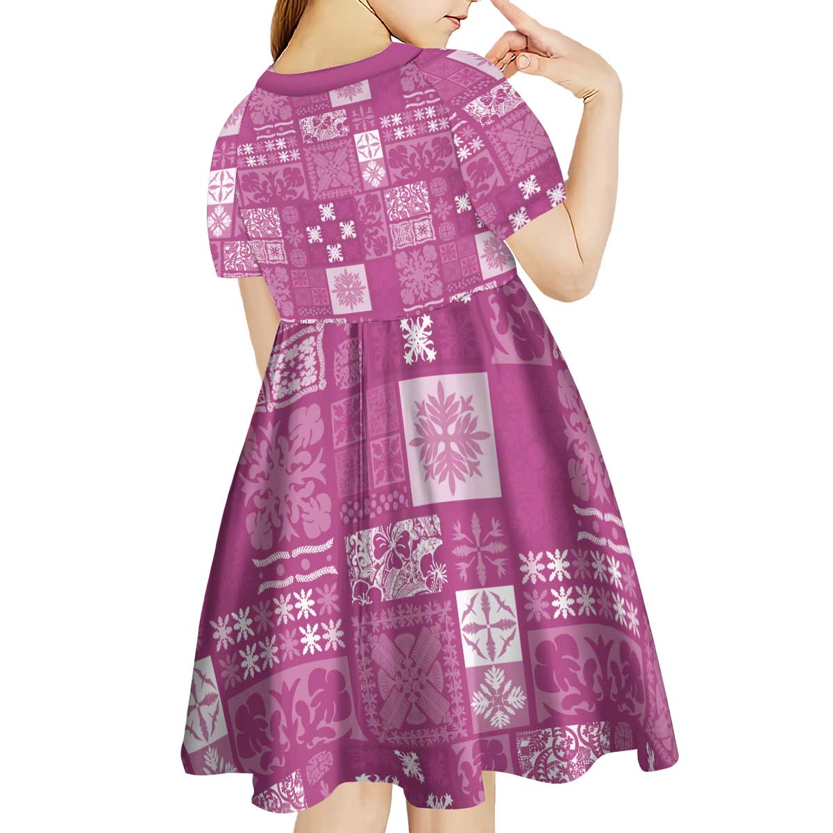 Vintage Hawaiian Quilting Patterns Kid Short Sleeve Dress Pink Style Tribal Fabric Patchwork - Polynesian Pride