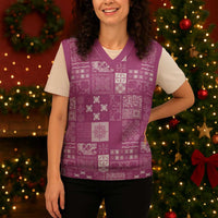 Vintage Hawaiian Quilting Patterns Christmas Knitted V-Neck Vest Pink Style Tribal Fabric Patchwork - Polynesian Pride