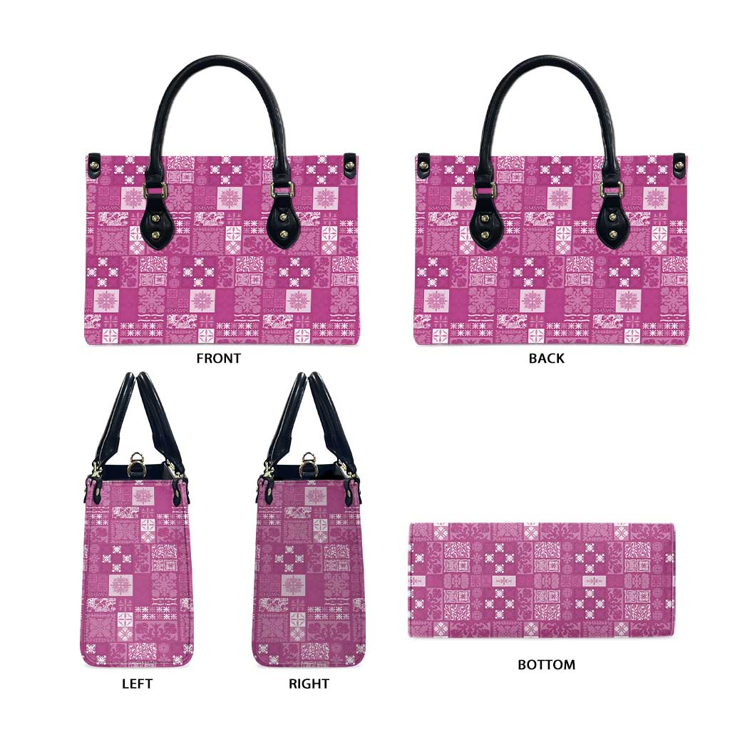 Vintage Hawaiian Quilting Patterns Leather Bag Pink Style Tribal Fabric Patchwork - Polynesian Pride