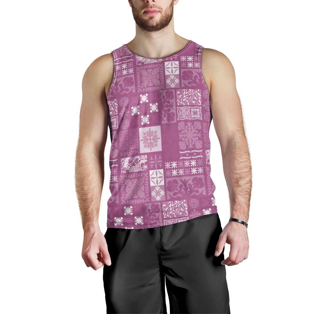 Vintage Hawaiian Quilting Patterns Men Tank Top Pink Style Tribal Fabric Patchwork - Polynesian Pride
