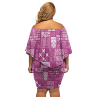 Vintage Hawaiian Quilting Patterns Off Shoulder Short Dress Pink Style Tribal Fabric Patchwork - Polynesian Pride
