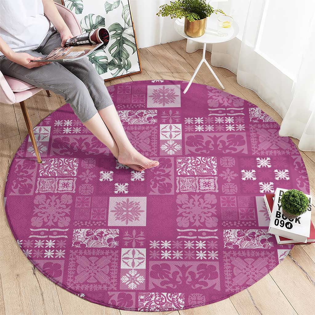 Vintage Hawaiian Quilting Patterns Round Carpet Pink Style Tribal Fabric Patchwork - Polynesian Pride