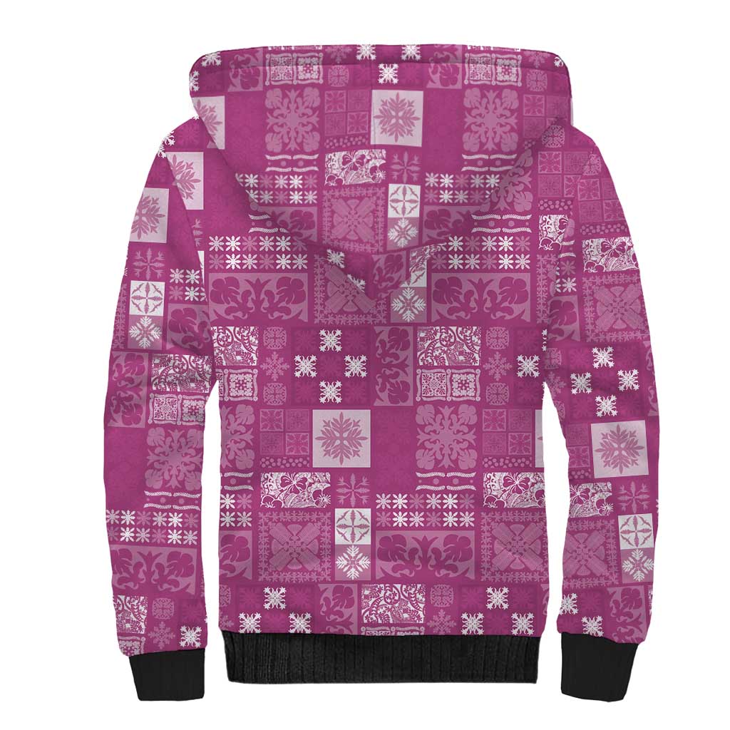 Vintage Hawaiian Quilting Patterns Sherpa Hoodie Pink Style Tribal Fabric Patchwork - Polynesian Pride