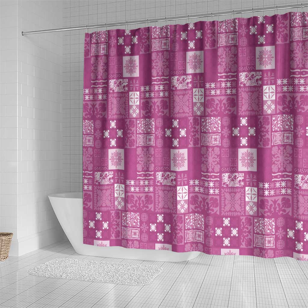 Vintage Hawaiian Quilting Patterns Shower Curtain Pink Style Tribal Fabric Patchwork - Polynesian Pride