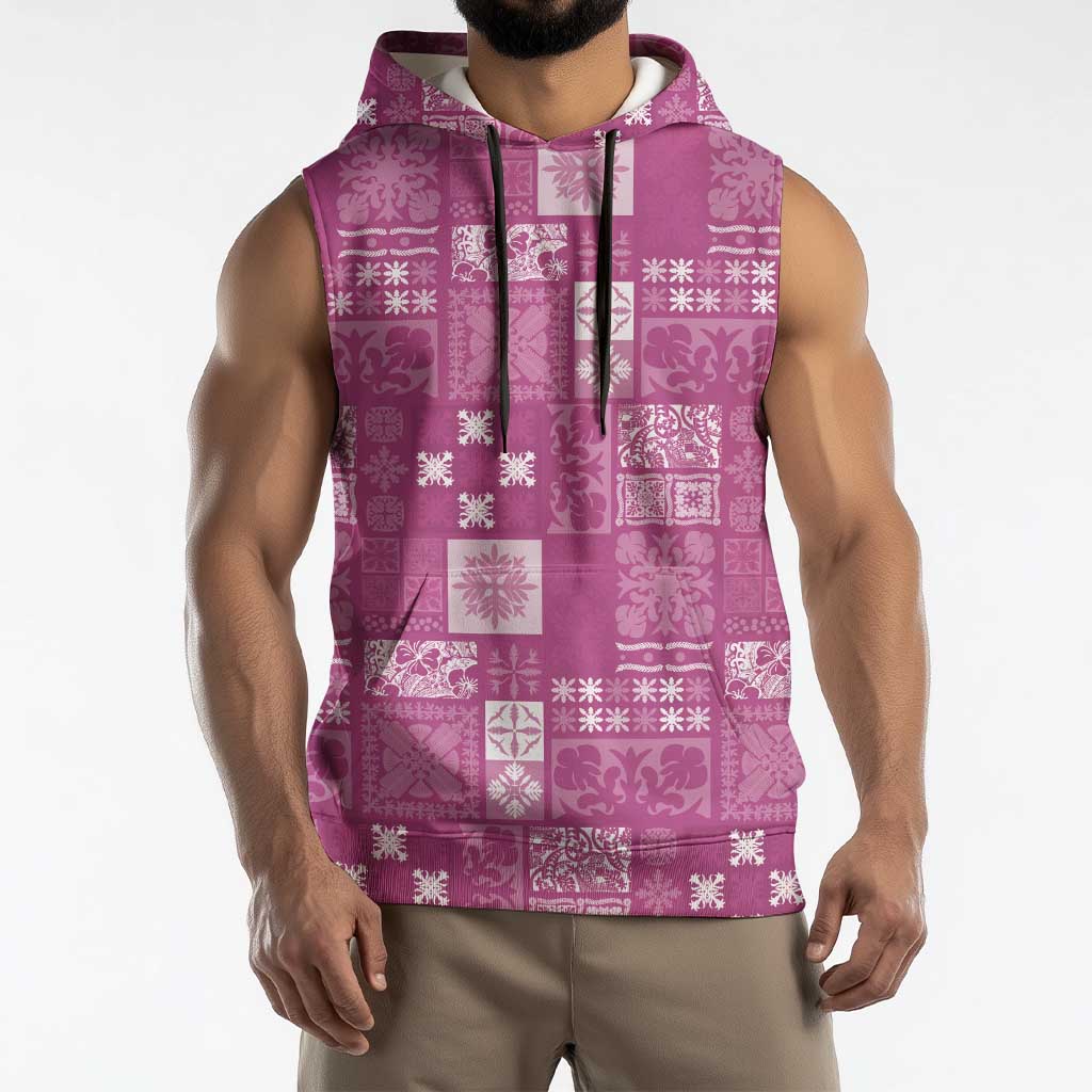 Vintage Hawaiian Quilting Patterns Sleeveless Hoodie Pink Style Tribal Fabric Patchwork - Polynesian Pride
