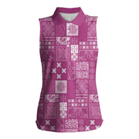 Vintage Hawaiian Quilting Patterns Women Sleeveless Polo Shirt Pink Style Tribal Fabric Patchwork LT9 Female Pink - Polynesian Pride