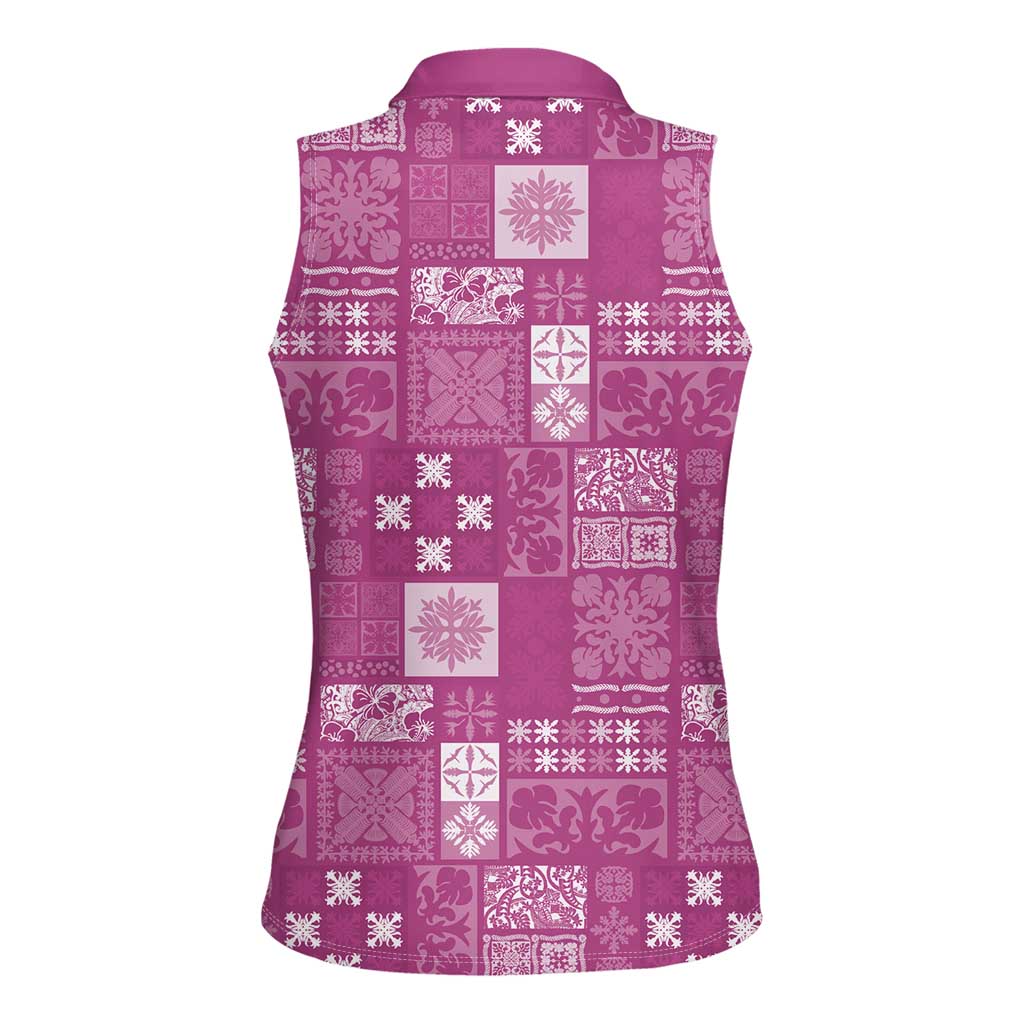 Vintage Hawaiian Quilting Patterns Women Sleeveless Polo Shirt Pink Style Tribal Fabric Patchwork LT9 - Polynesian Pride