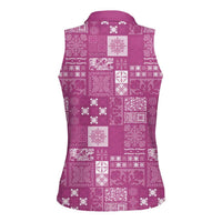 Vintage Hawaiian Quilting Patterns Women Sleeveless Polo Shirt Pink Style Tribal Fabric Patchwork LT9 - Polynesian Pride