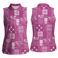 Vintage Hawaiian Quilting Patterns Women Sleeveless Polo Shirt Pink Style Tribal Fabric Patchwork LT9 - Polynesian Pride