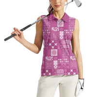 Vintage Hawaiian Quilting Patterns Women Sleeveless Polo Shirt Pink Style Tribal Fabric Patchwork LT9 - Polynesian Pride