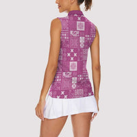 Vintage Hawaiian Quilting Patterns Women Sleeveless Polo Shirt Pink Style Tribal Fabric Patchwork LT9 - Polynesian Pride