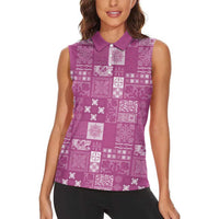 Vintage Hawaiian Quilting Patterns Women Sleeveless Polo Shirt Pink Style Tribal Fabric Patchwork LT9 - Polynesian Pride