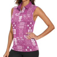 Vintage Hawaiian Quilting Patterns Women Sleeveless Polo Shirt Pink Style Tribal Fabric Patchwork LT9 - Polynesian Pride