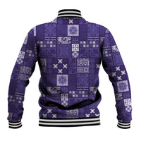 Vintage Hawaiian Quilting Patterns Baseball Jacket Purple Style Tribal Fabric Patchwork - Polynesian Pride