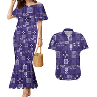 Vintage Hawaiian Quilting Patterns Couples Matching Mermaid Dress and Hawaiian Shirt Purple Style Tribal Fabric Patchwork LT9 Purple - Polynesian Pride