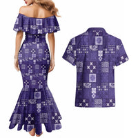Vintage Hawaiian Quilting Patterns Couples Matching Mermaid Dress and Hawaiian Shirt Purple Style Tribal Fabric Patchwork LT9 - Polynesian Pride