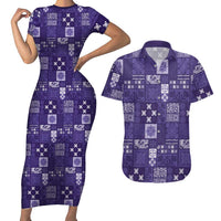 Vintage Hawaiian Quilting Patterns Couples Matching Short Sleeve Bodycon Dress and Hawaiian Shirt Purple Style Tribal Fabric Patchwork LT9 Purple - Polynesian Pride