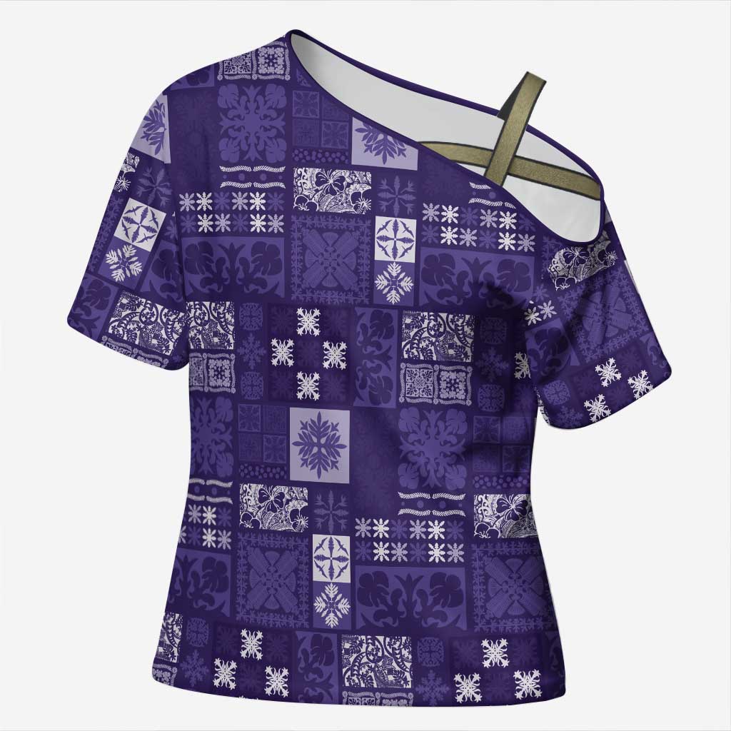 Vintage Hawaiian Quilting Patterns Cross Shoulder Shirt Purple Style Tribal Fabric Patchwork - Polynesian Pride