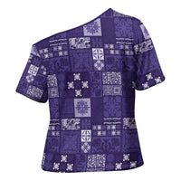 Vintage Hawaiian Quilting Patterns Cross Shoulder Shirt Purple Style Tribal Fabric Patchwork - Polynesian Pride