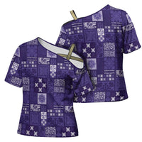 Vintage Hawaiian Quilting Patterns Cross Shoulder Shirt Purple Style Tribal Fabric Patchwork - Polynesian Pride