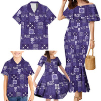 Vintage Hawaiian Quilting Patterns Family Matching Mermaid Dress and Hawaiian Shirt Purple Style Tribal Fabric Patchwork LT9 - Polynesian Pride