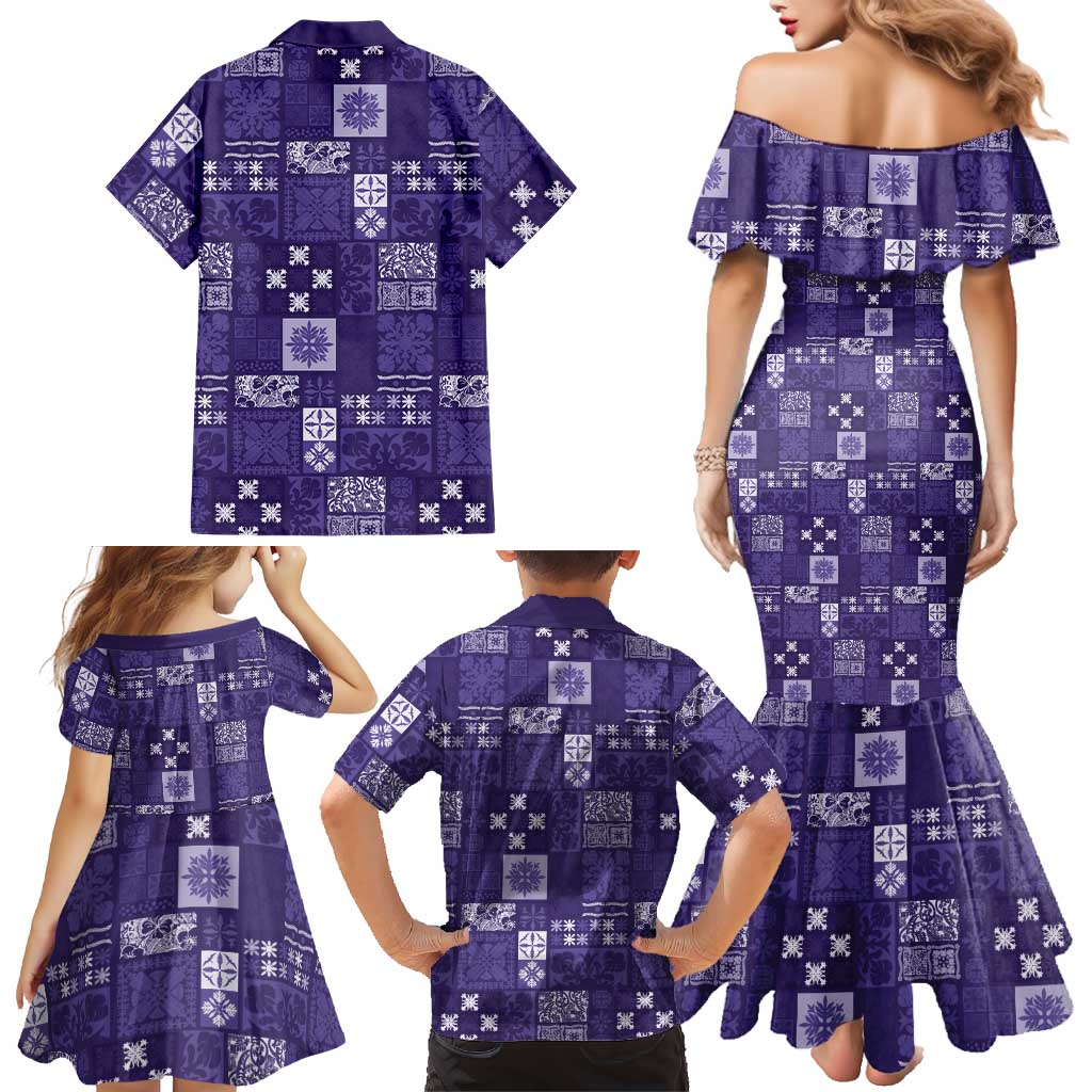 Vintage Hawaiian Quilting Patterns Family Matching Mermaid Dress and Hawaiian Shirt Purple Style Tribal Fabric Patchwork LT9 - Polynesian Pride