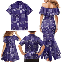 Vintage Hawaiian Quilting Patterns Family Matching Mermaid Dress and Hawaiian Shirt Purple Style Tribal Fabric Patchwork LT9 - Polynesian Pride