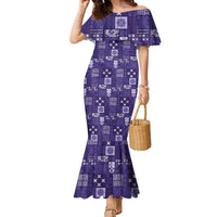 Vintage Hawaiian Quilting Patterns Family Matching Mermaid Dress and Hawaiian Shirt Purple Style Tribal Fabric Patchwork LT9 Mom's Dress Purple - Polynesian Pride