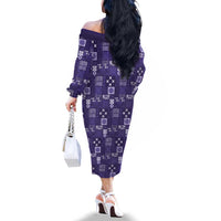 Vintage Hawaiian Quilting Patterns Family Matching Off The Shoulder Long Sleeve Dress and Hawaiian Shirt Purple Style Tribal Fabric Patchwork LT9 - Polynesian Pride