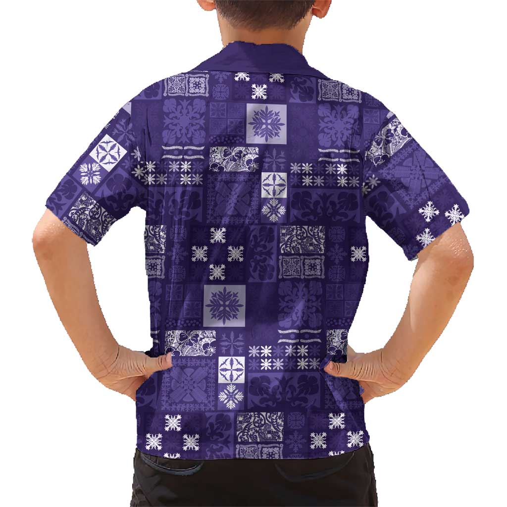 Vintage Hawaiian Quilting Patterns Family Matching Off Shoulder Maxi Dress and Hawaiian Shirt Purple Style Tribal Fabric Patchwork LT9 - Polynesian Pride