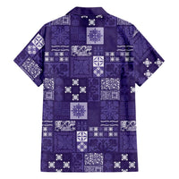 Vintage Hawaiian Quilting Patterns Family Matching Off Shoulder Short Dress and Hawaiian Shirt Purple Style Tribal Fabric Patchwork LT9 - Polynesian Pride