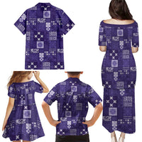 Vintage Hawaiian Quilting Patterns Family Matching Puletasi and Hawaiian Shirt Purple Style Tribal Fabric Patchwork LT9 - Polynesian Pride