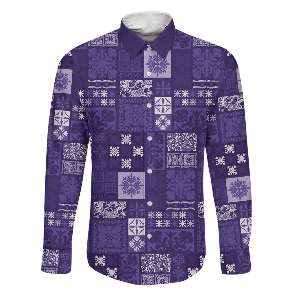 Vintage Hawaiian Quilting Patterns Family Matching Short Sleeve Bodycon Dress and Hawaiian Shirt Purple Style Tribal Fabric Patchwork LT9 Dad's Shirt - Long Sleeve Purple - Polynesian Pride