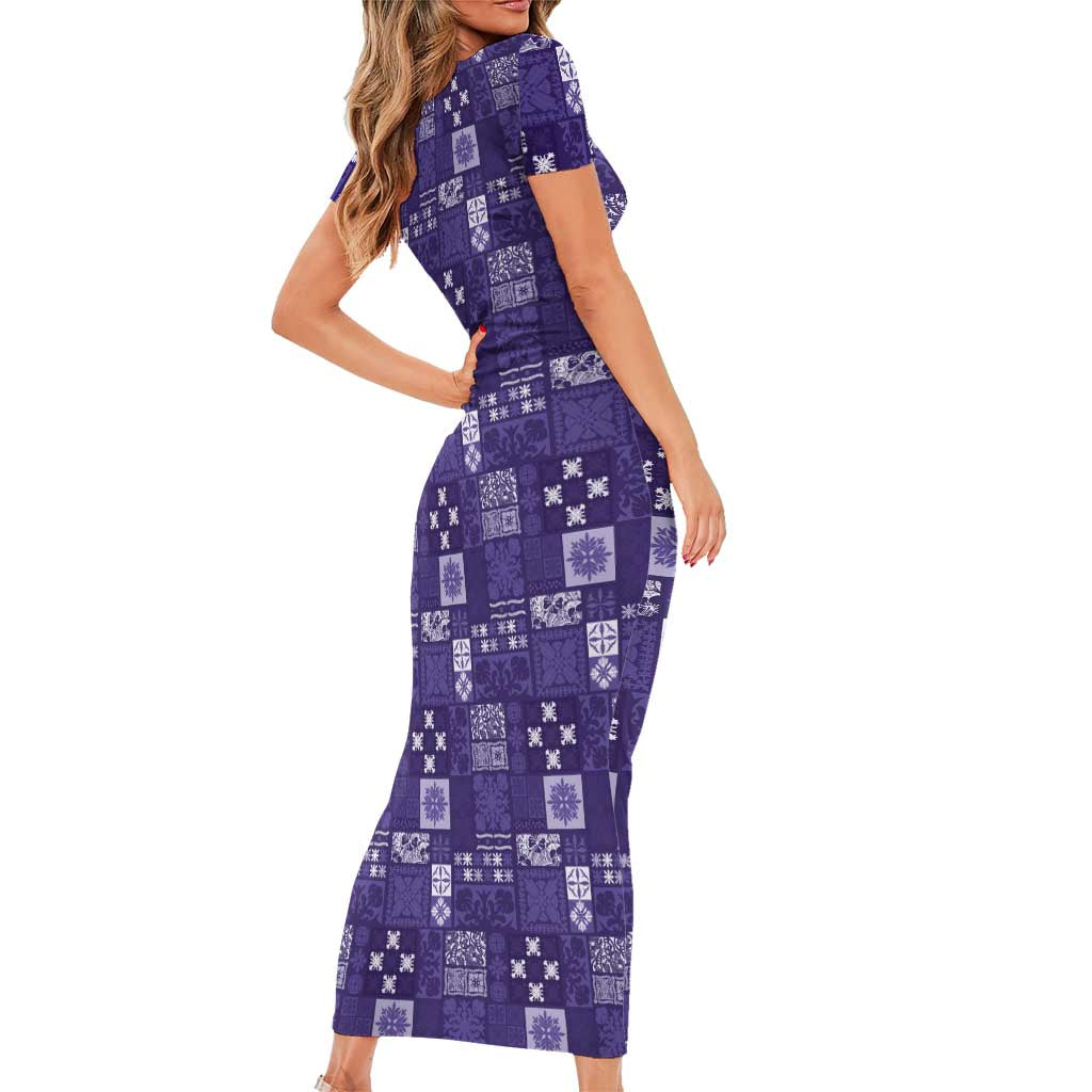 Vintage Hawaiian Quilting Patterns Family Matching Short Sleeve Bodycon Dress and Hawaiian Shirt Purple Style Tribal Fabric Patchwork LT9 - Polynesian Pride