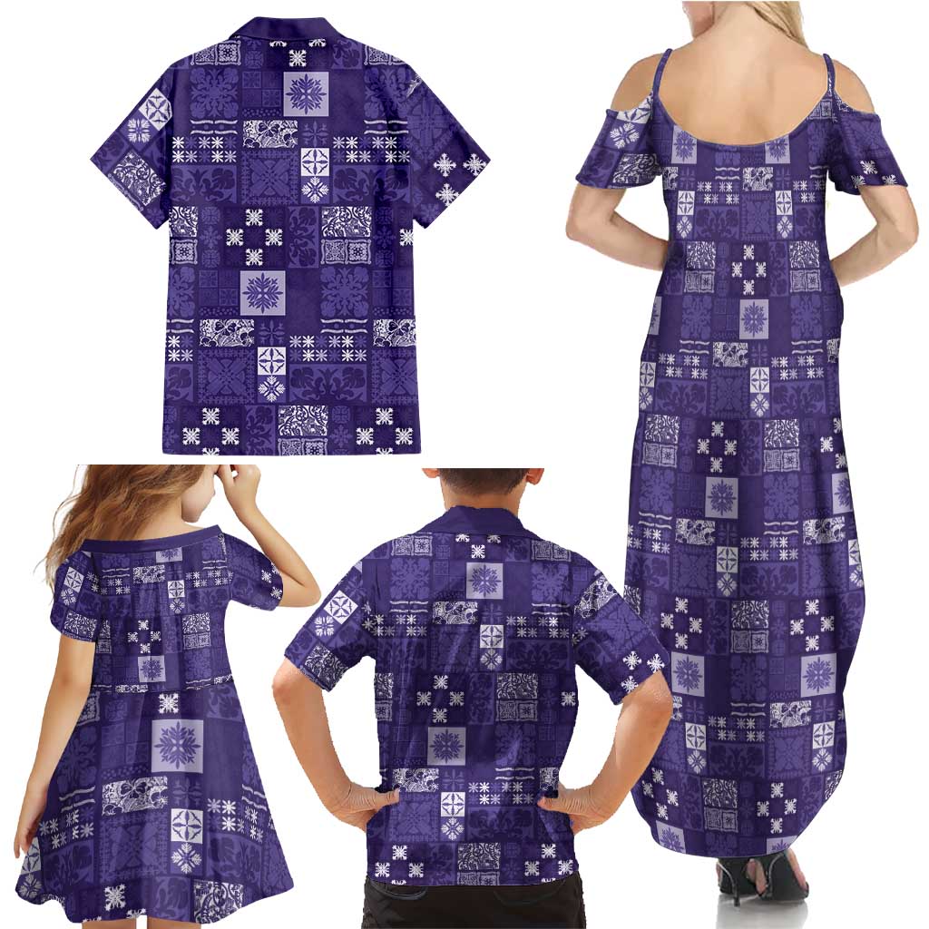 Vintage Hawaiian Quilting Patterns Family Matching Summer Maxi Dress and Hawaiian Shirt Purple Style Tribal Fabric Patchwork LT9 - Polynesian Pride