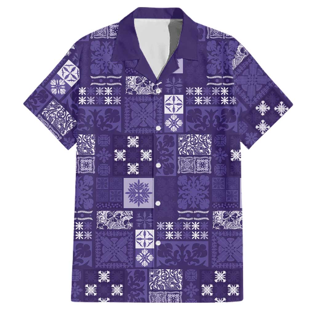 Vintage Hawaiian Quilting Patterns Family Matching Summer Maxi Dress and Hawaiian Shirt Purple Style Tribal Fabric Patchwork LT9 Dad's Shirt - Short Sleeve Purple - Polynesian Pride
