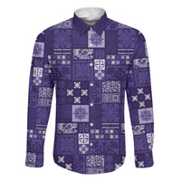 Vintage Hawaiian Quilting Patterns Family Matching Summer Maxi Dress and Hawaiian Shirt Purple Style Tribal Fabric Patchwork LT9 Dad's Shirt - Long Sleeve Purple - Polynesian Pride