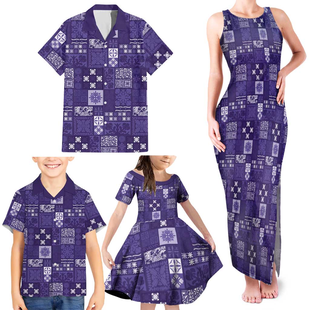 Vintage Hawaiian Quilting Patterns Family Matching Tank Maxi Dress and Hawaiian Shirt Purple Style Tribal Fabric Patchwork LT9 - Polynesian Pride